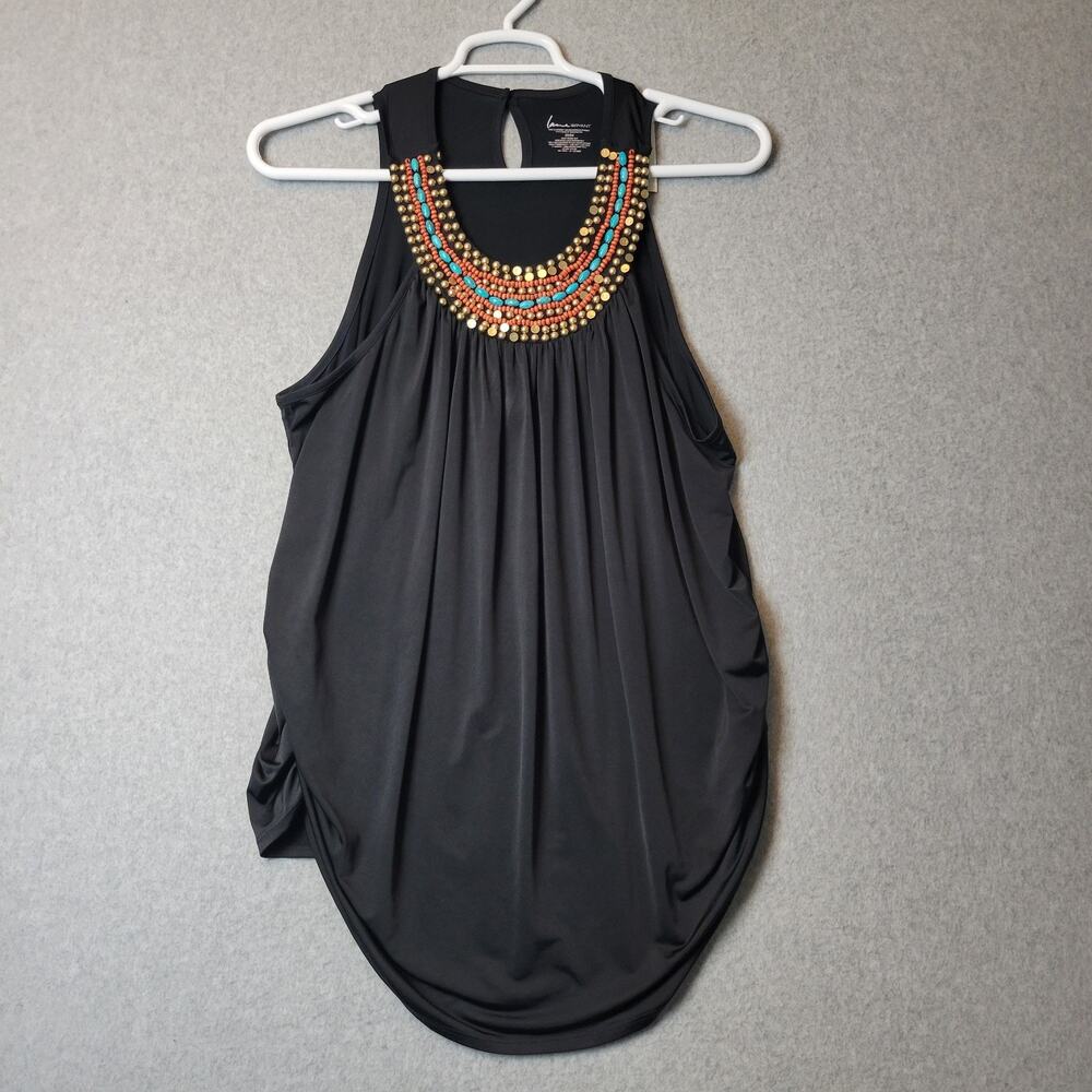 Lane Bryant Black Tribal Embellished Gathered Halter Women's Plus 22/24 Stretch